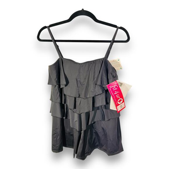 Fit 4 U Black Tiered Swim Romper Resort Beachcore Bathing Suit 10 - Picture 3 of 6